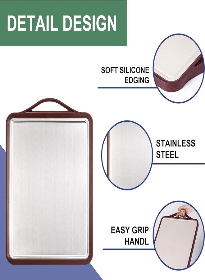 BAREPEPE Reversible 2 in 1 Steel Chopping Board - Double Sided Cutting Board for Kitchen, Stainless Steel & Wheat Straw Material, Heavy Duty Ideal for Meat, Vegetables & Family Cooking 39x30 CM - Brown - Image 5